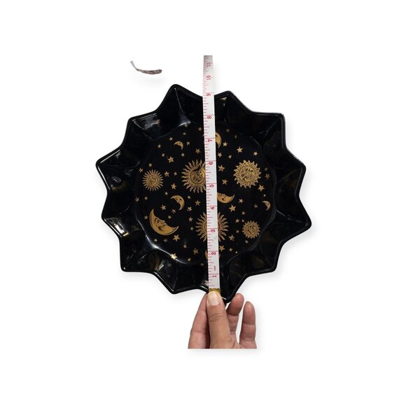 Vintage Black Sun & Moon Celestial Print Bowl With Ruffled Edge Rosler Witchy - Picture 5 of 10